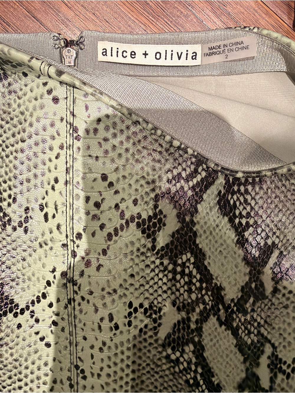 Alice and Olivia Snake-Print Mini Skirt in Mint Green - Picture 3 of 7